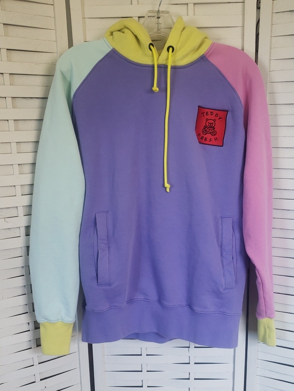 Teddy Fresh Pastel Multicolor Colorblock Hoodie - Lavender, Mint, Pink, Yellow S